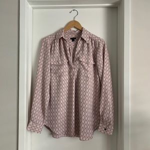 Ann Taylor Geo Camp Shirt Blouse Dusty Pink